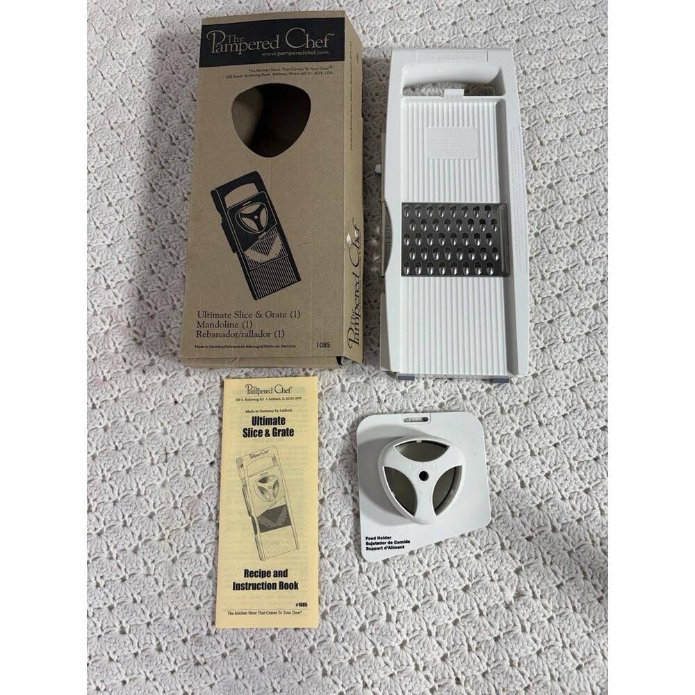 Vintage Pampered Chef Ultimate Slice & Grate #1085 Mandoline Set w Box & Manual